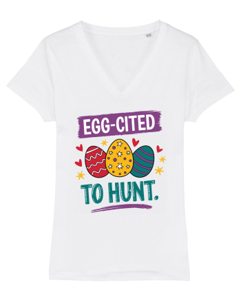 Egg-Cited To Hunt |  Cute Easter Egg Puns White