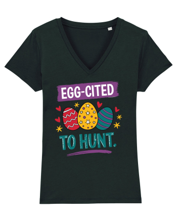 Egg-Cited To Hunt |  Cute Easter Egg Puns Black