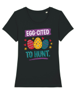 Egg-Cited To Hunt |  Cute Easter Egg Puns Tricou mânecă scurtă guler larg fitted Damă Expresser