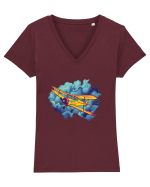 Vintage Wings - Airplane flying in the clouds - BLTP11-02 Tricou mânecă scurtă guler V Damă Evoker