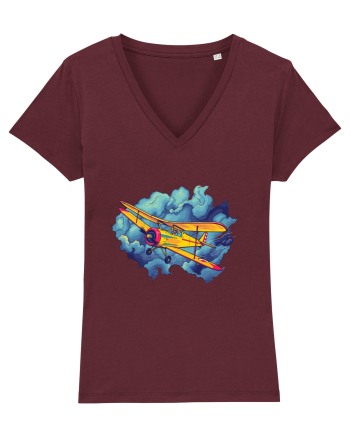 Vintage Wings - Airplane flying in the clouds - BLTP11-02 Burgundy