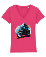 Vintage Wheels - Motorcycle riding II BLTM10-01 Tricou mânecă scurtă guler V Damă Evoker