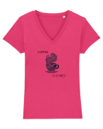  „Coffee c-o păți” Tricou mânecă scurtă guler V Damă Evoker