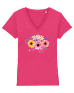 Flowers Tricou mânecă scurtă guler V Damă Evoker