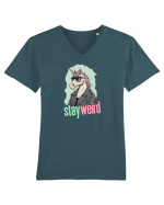 STAY WEIRD - Unicorn - rocker - geaca de piele Tricou mânecă scurtă guler V Bărbat Presenter
