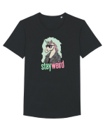 STAY WEIRD - Unicorn - rocker - geaca de piele Tricou mânecă scurtă guler larg Bărbat Skater