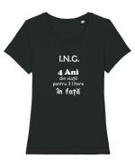 Inginer 4 ani din viață pentru 3 litere în față Tricou mânecă scurtă guler larg fitted Damă Expresser