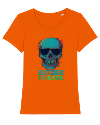 Glitched to the Bone Skull Bright Orange