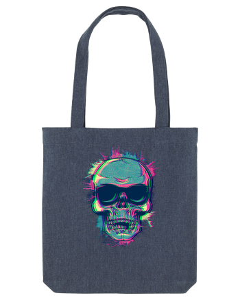 Neon Glitchy Bloom Skull | Vaporwave Trippy Techno Rave EDM Party  Midnight Blue
