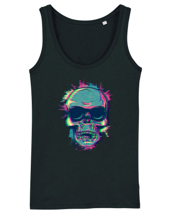 Neon Glitchy Bloom Skull | Vaporwave Trippy Techno Rave EDM Party  Black