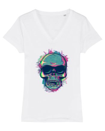 Neon Glitchy Bloom Skull | Vaporwave Trippy Techno Rave EDM Party  White