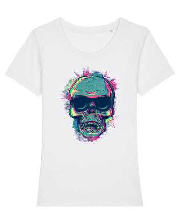 Neon Glitchy Bloom Skull | Vaporwave Trippy Techno Rave EDM Party  White