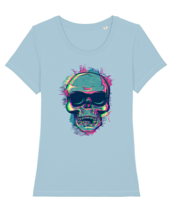 Neon Glitchy Bloom Skull | Vaporwave Trippy Techno Rave EDM Party  Sky Blue