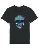 Neon Glitchy Bloom Skull | Vaporwave Trippy Techno Rave EDM Party  Tricou mânecă scurtă Unisex Rocker