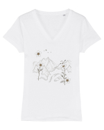 FLORAL GEOMETRIC PEISAJ MUNTE Tricou mânecă scurtă guler V Damă Evoker