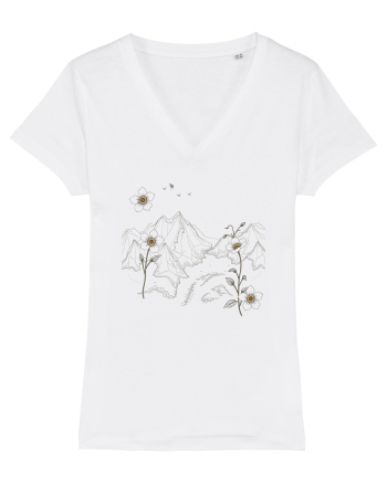FLORAL GEOMETRIC PEISAJ MUNTE White
