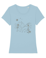 FLORAL GEOMETRIC PEISAJ MUNTE Tricou mânecă scurtă guler larg fitted Damă Expresser