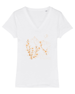 FLORAL GEOMETRIC PEISAJ MUNTE 2 Tricou mânecă scurtă guler V Damă Evoker