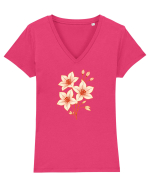 FLORAL GEOMETRIC HIBISCUS  Tricou mânecă scurtă guler V Damă Evoker