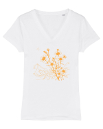 FLORAL GEOMETRIC PEISAJ MUNTE 3 Tricou mânecă scurtă guler V Damă Evoker
