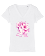 FLORAL GEOMETRIC CRINI Feminitate Tricou mânecă scurtă guler V Damă Evoker