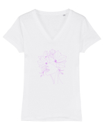 FLORAL GEOMETRIC MAGNOLII Feminitate  Tricou mânecă scurtă guler V Damă Evoker