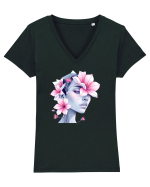FLORAL GEOMETRIC MAGNOLII Feminitate  3 Tricou mânecă scurtă guler V Damă Evoker