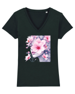 FLORAL GEOMETRIC MAGNOLII Feminitate  4 Tricou mânecă scurtă guler V Damă Evoker