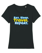 EAT SLEEP TRAVEL REPEAT - Mananca. Dormi. CALATORESTE. Repeta Tricou mânecă scurtă guler larg fitted Damă Expresser