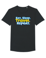 EAT SLEEP TRAVEL REPEAT - Mananca. Dormi. CALATORESTE. Repeta Tricou mânecă scurtă guler larg Bărbat Skater
