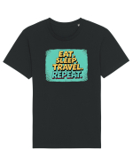 EAT SLEEP TRAVEL REPEAT - Mananca. Dormi. CALATORESTE. Repeta 2 Tricou mânecă scurtă Unisex Rocker