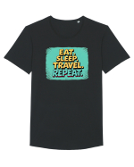 EAT SLEEP TRAVEL REPEAT - Mananca. Dormi. CALATORESTE. Repeta 2 Tricou mânecă scurtă guler larg Bărbat Skater