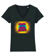 EAT SLEEP CODE REPEAT 2 Tricou mânecă scurtă guler V Damă Evoker