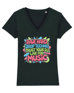 Rave Hard Drop Techno Trust Your DJ Live For Music Tricou mânecă scurtă guler V Damă Evoker