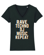 Rave Techno DJ Music Repeat Tricou mânecă scurtă guler V Damă Evoker