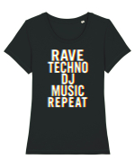 Rave Techno DJ Music Repeat Tricou mânecă scurtă guler larg fitted Damă Expresser