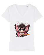 Pink Punk -butterfly 3 Tricou mânecă scurtă guler V Damă Evoker