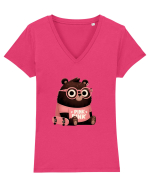 Pink Punk -gray bear 4 Tricou mânecă scurtă guler V Damă Evoker