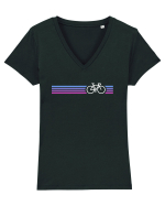 Retro Cycling Purple Tricou mânecă scurtă guler V Damă Evoker