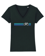 Retro Cycling Blue Tricou mânecă scurtă guler V Damă Evoker
