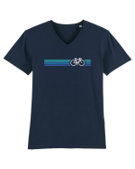 Retro Cycling Blue Tricou mânecă scurtă guler V Bărbat Presenter
