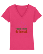 Viata e scurta. Da-i mesaj  Tricou mânecă scurtă guler V Damă Evoker