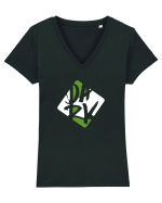 DARK (verde, alb) Tricou mânecă scurtă guler V Damă Evoker