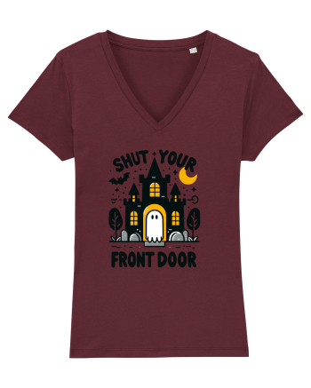 Shut your front door - cute yellow  ghost Burgundy