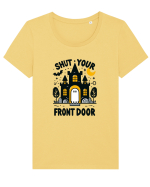 Shut your front door - cute yellow  ghost Tricou mânecă scurtă guler larg fitted Damă Expresser