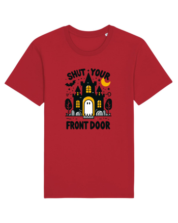 Shut your front door - cute yellow  ghost Red