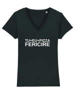 Tu + eu + pizza = fericire Tricou mânecă scurtă guler V Damă Evoker