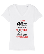 Coffee into Nursing Tricou mânecă scurtă guler V Damă Evoker