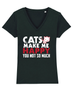 Cats make me happy Tricou mânecă scurtă guler V Damă Evoker