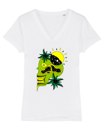 The king skull Full color Tricou mânecă scurtă guler V Damă Evoker